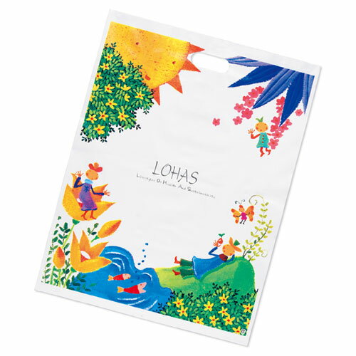 ロハス 35×50 600枚 61-299-20-4【ラッピング用品 レジ袋・ポリ袋 スクエアバッグ(柄入り) ポリ袋 ロハスニューアームバッグ 福助工業】【店...