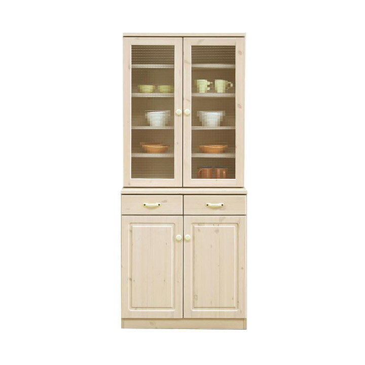 乐天商城 - 【ポイント5倍★5月1日限定】食器棚 カップボード キッチン収納 幅76 ダイニングボード キッチンボード ハイタイプ カントリー調 キッチン収納 天然木 パイン