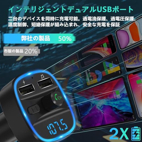 2026新登場 FMトランスミッター 車載充電器 Bluetooth USB急速充電 Bluetooth/U-デ...