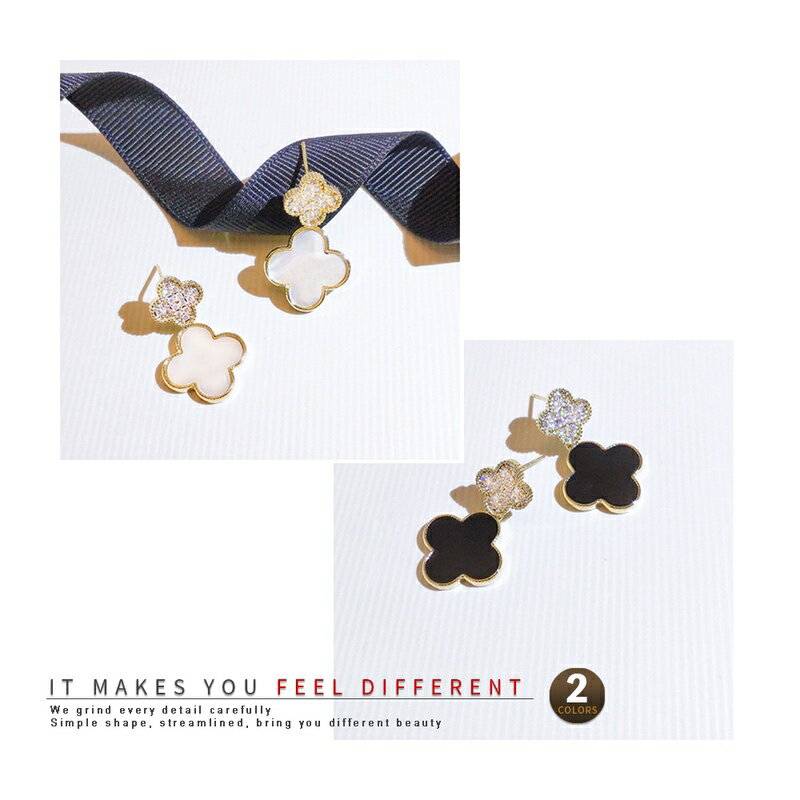 イヤリング シンプル ノンホールピアス レディース 韓国 おしゃれ かわいい 韓国 花 四葉 クローバー モチーフ 揺れる キラキラのサムネイル