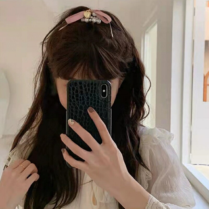 ヘアアクセサリー 韓国 ヘアゴム ポニー リボン りぼん モチーフ パール 跡がつき...