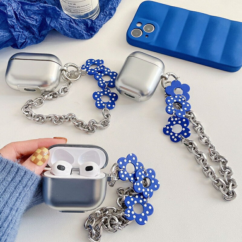 Airpods Airpods pro 第三 ケース 韓国 TPU メタリック フラワー チャーム エアポッド エアポッズ プロ カバー レディース 女性 お揃い ソフト イヤホンケース