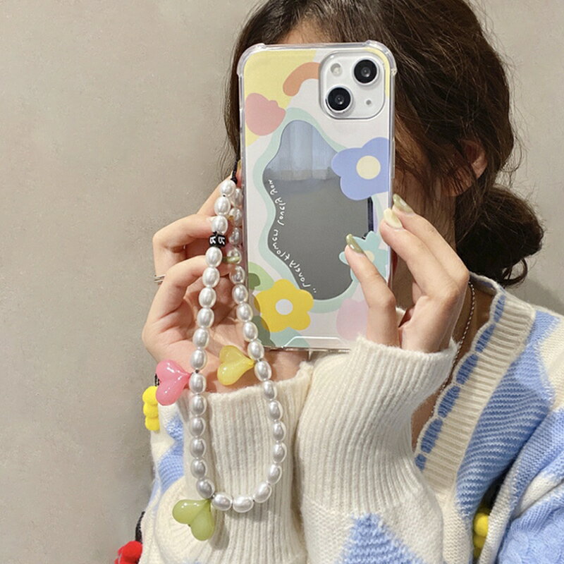 Iphone13 ケース かわいい 韓国 iphone13 mini ケース iphone13pro ケース アイフォン13ケース iphone12 iphone11 iphoneケース TPU ミラー 鏡 花 フラワー パール チャーム