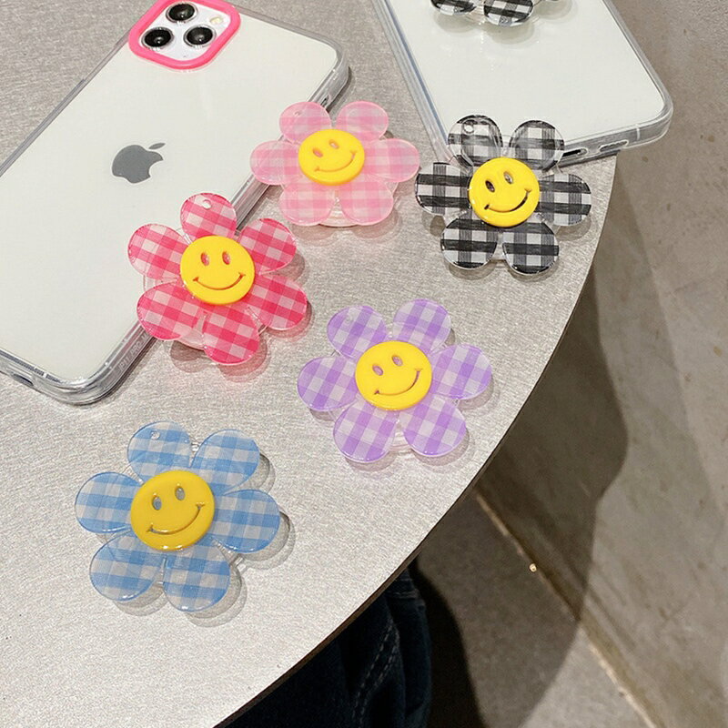 スマホグリップ 韓国 花 グリップトック スマイル ニコちゃん フラワー 花 かわいい 落下防止 スマホリング スマホスタンド GRIPTOK スマホホルダー