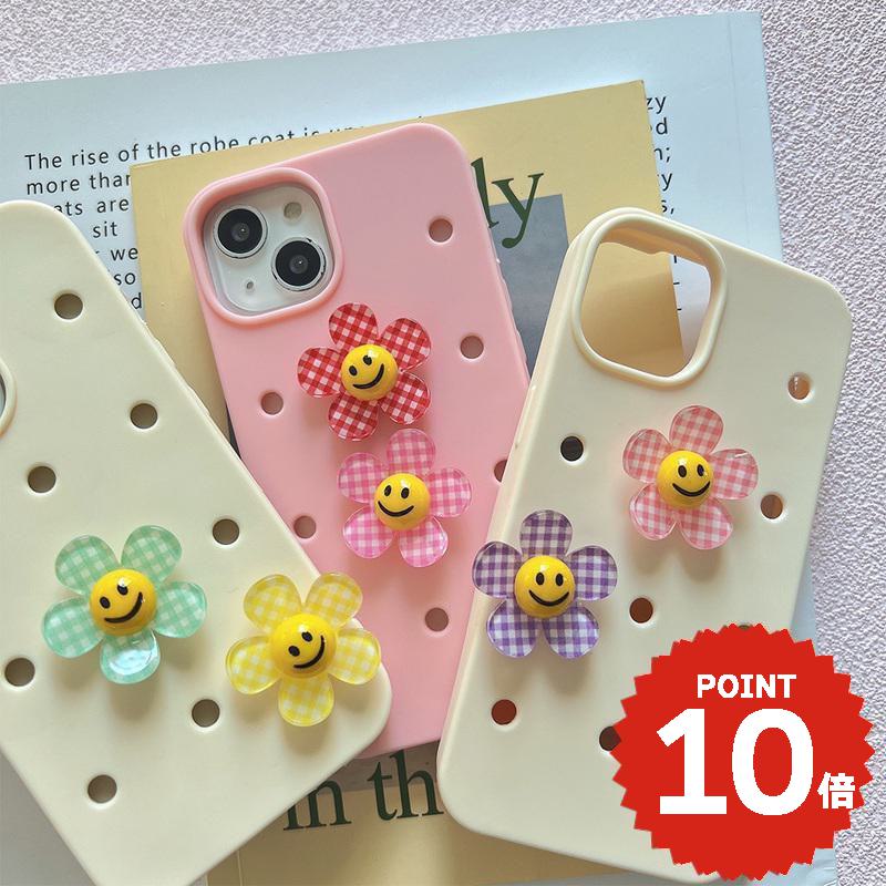 アクセサリー シューズ チャーム 飾り デコレーション ピン パーツ カスタム オリジナル かわいい おしゃれ 付け替え レディース チェック スマイル フラワー