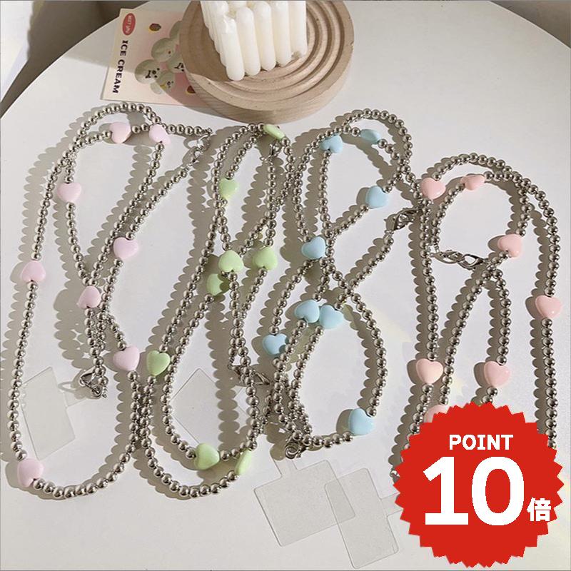 スマホショルダーストラップ 携帯ストラップ iPhone スマホ 韓国 シルバー ボール ハート 2way 肩掛け カスタム 紛失防止 落下防止 付け替え かわいい おしゃれ