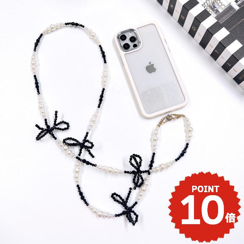 スマホショルダーストラップ 携帯ストラップ iPhone スマホ 韓国 パール ビーズ リボン 肩掛け カスタム 紛失防止 落下防止 付け替え かわいい おしゃれ 女子