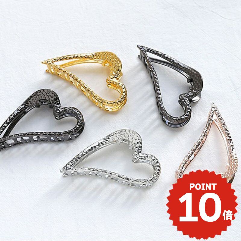 バンスクリップ ヘアアクセサリー 韓国 小さめ ハーフ ハート メタリック シンプル ヘアクリップ ヘア..