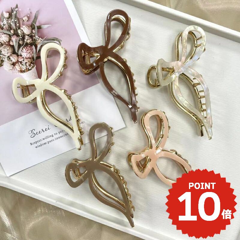 バンスクリップ ヘアアクセサリー 韓国 大きめ シンプル りぼん ゴールド おしゃれ ハーフ ヘアクリッ..