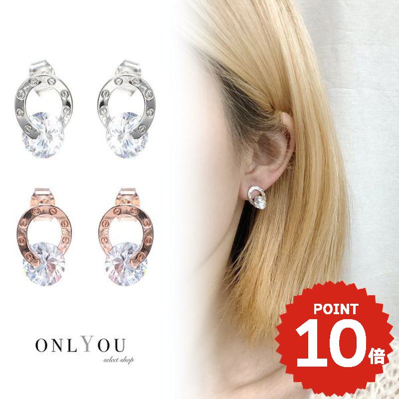 スピンストーンリングピアス ピアス 結婚式 キラキラ デイリー 小さめ レディース シンプル おしゃれ onlyou オンリーユー