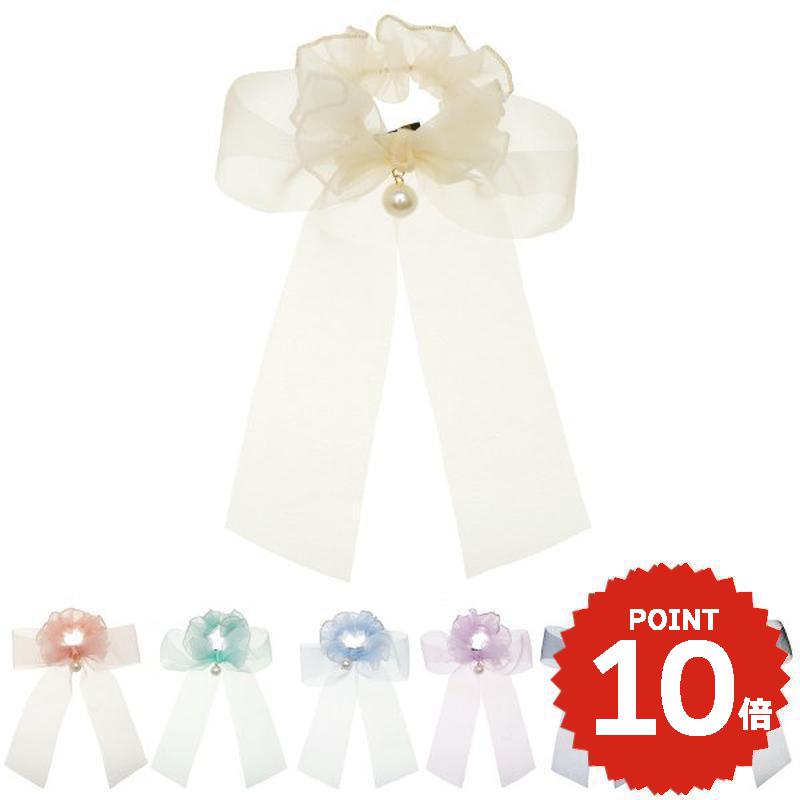 ヘアアクセサリー ヘアゴム シュシュ シンプルロングリボンシュシュ シンプル ポニー 簡単 大人 ヘアア..