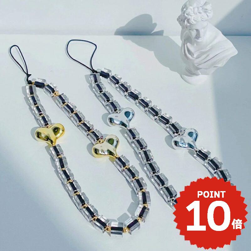 アクセサリー 韓国 チャーム ストラップ ハート シルバー ゴールド 落下防止 バッグ ポーチ 財布 スマホケース 携帯ケース かわいい おしゃれ 飾り お揃い ペア