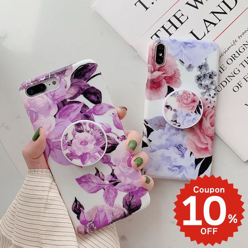 乐天商城 - iphonese ケース かわいい 韓国 第2世代 第3世代 iPhonexrケース iphoneXs ケース かわいい 大人かわいい おしゃれ レトロフラワー 花 グリップ スタンド シンプル