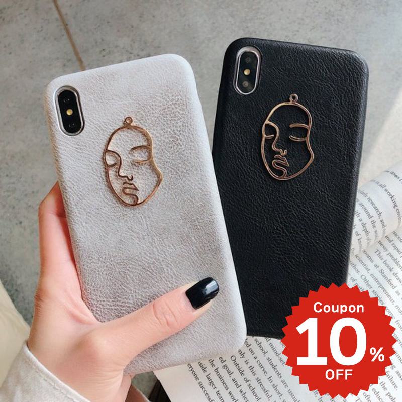 乐天商城 - iphonese ケース かわいい 韓国 第2世代 第3世代 iPhonexrケース iphoneXs ケース iphonexsmax かわいい 大人かわいい おしゃれ フェイスシンプル 合皮 ゴールド 顔