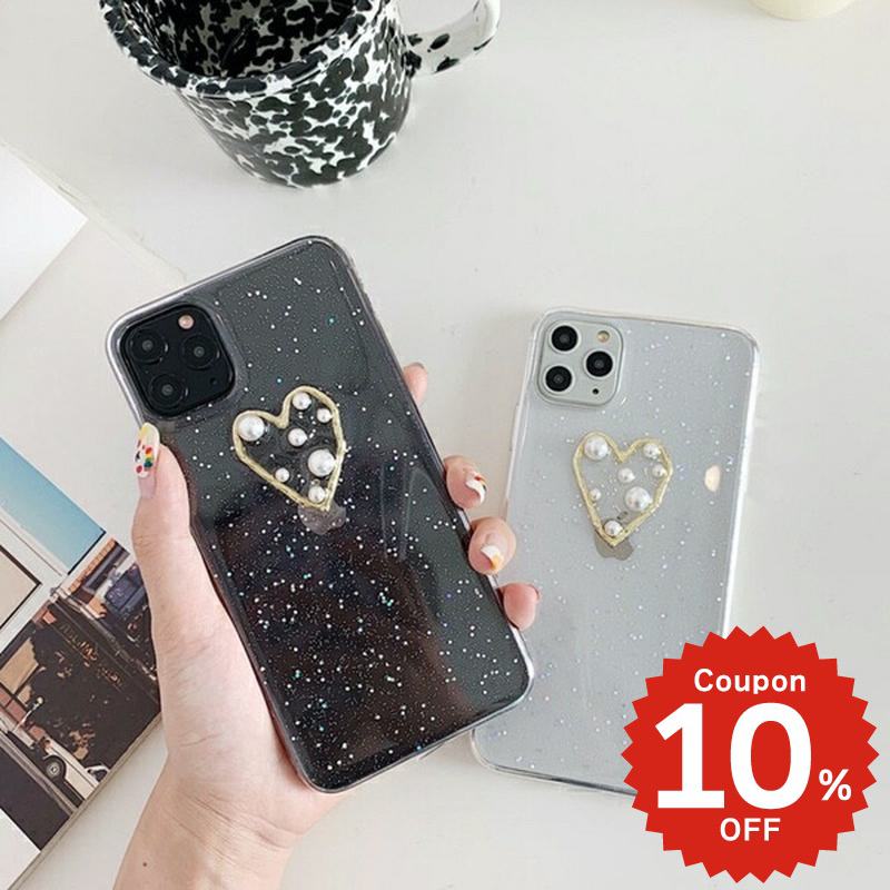 Rakuten - iphone11 ケース 韓国 iphone11proケース iPhone ケース pro max iphonese ケース iphonexr ケース iphonexs ケース かわいい 大人かわいい おしゃれ シリカゲル センターパールハートクリア キラキラ