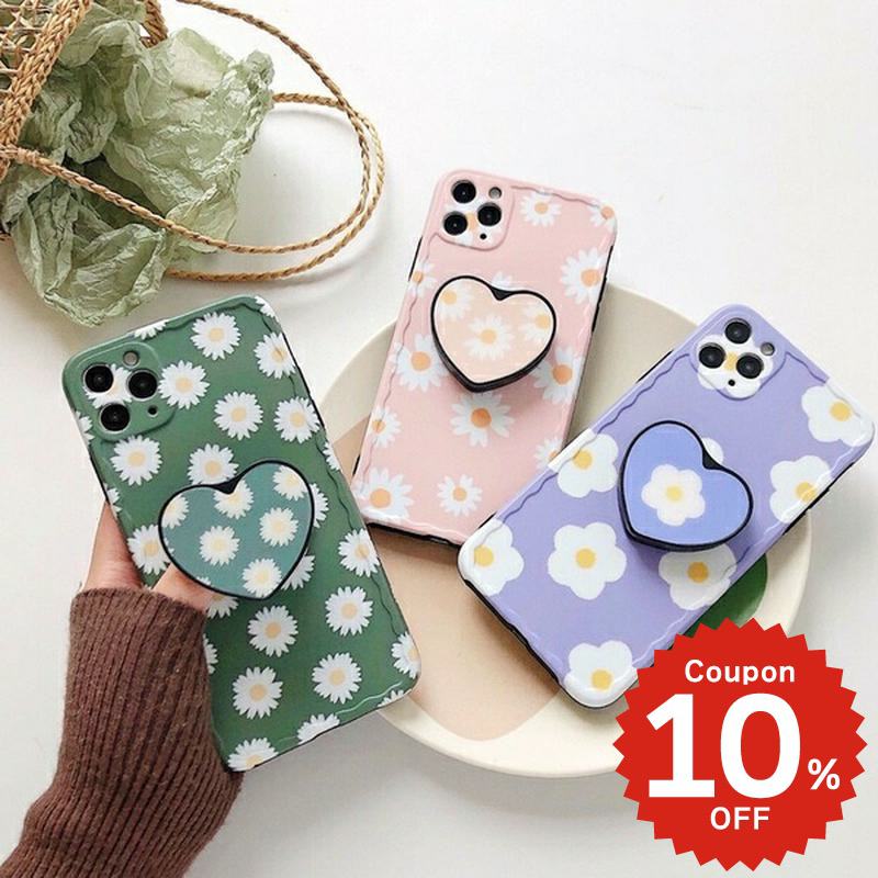 Rakuten - iphone11 ケース 韓国 iphone11proケース iPhone ケース pro max iphonese ケース iphonexr ケース iphonexs ケース かわいい 大人かわいい おしゃれ TPU デイジー柄ハートグリップ付き スマホグリップ