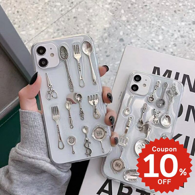 乐天商城 - iphone12 ケース 大人かわいい mini pro max iphone11 アイフォン iPhone ケース iphonexrケース iphone se 韓国 大人 女子 カトラリー クリア 透明 シンプル お揃 女性 レディース