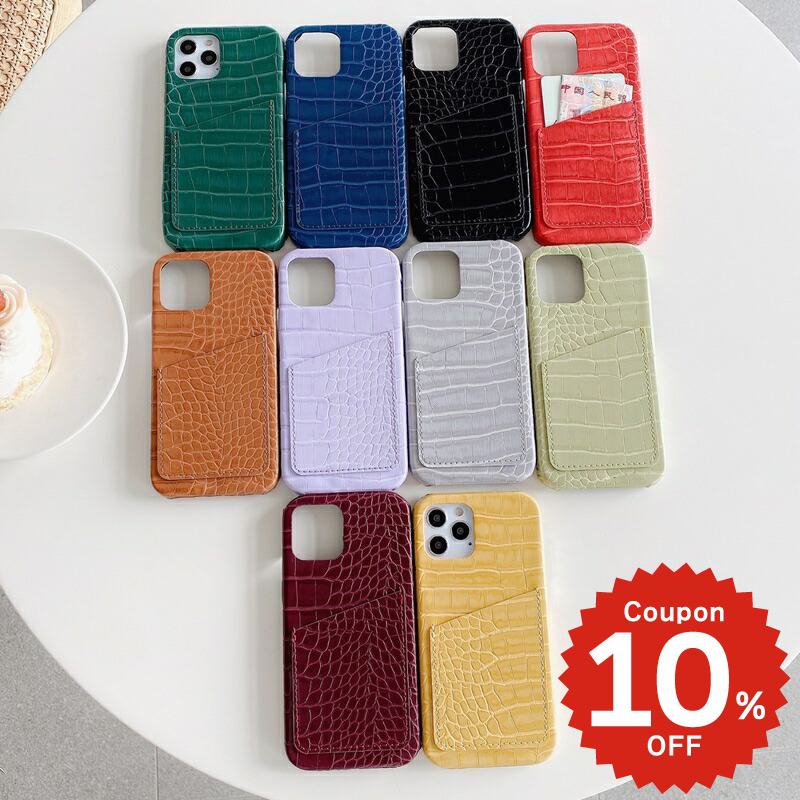 Rakuten - iphone12 ケース カード 大人かわいい mini pro max iphone11 アイフォン iPhone ケース iphonexrケース iphone se 韓国 大人 女子 カード 収納 クロコ柄 シンプル かわいい 女性 男性