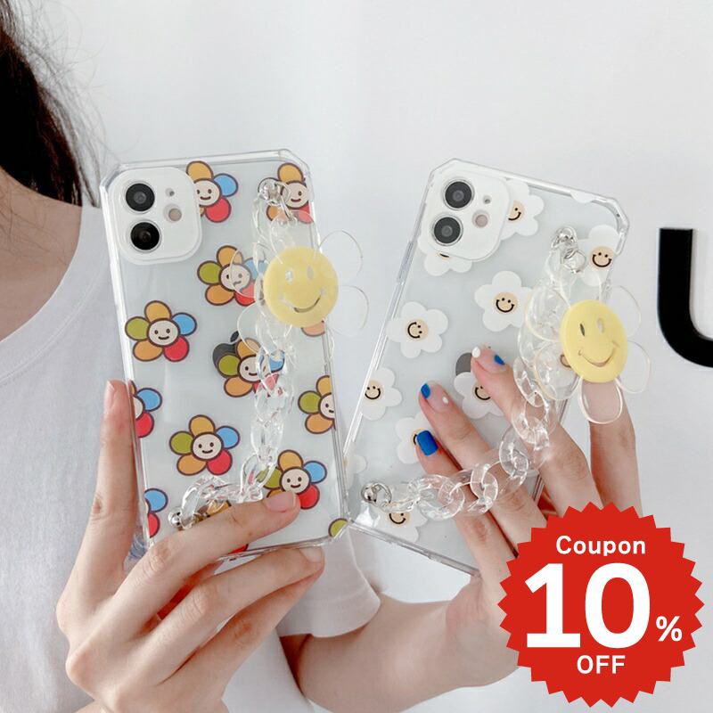 乐天商城 - iphone12 ケース 大人かわいい mini pro max iphone11 アイフォン iPhone ケース iphonexrケース iphone se 韓国 大人 女子 TPU フラワー スマイル チェーン