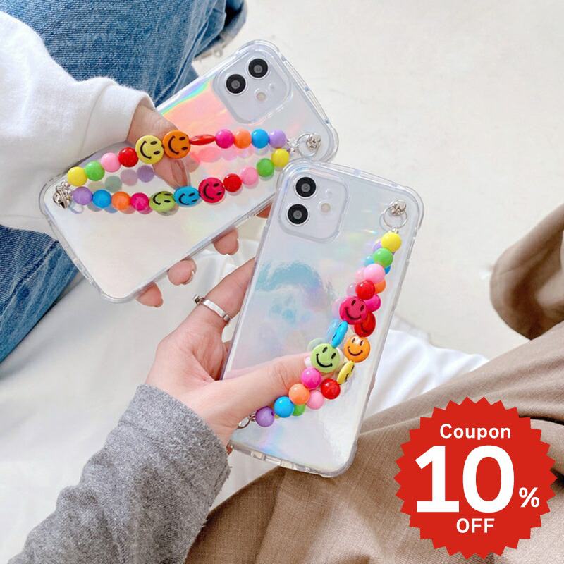 乐天商城 - iphone12 ケース 大人かわいい mini pro max iphone11 アイフォン iPhone ケース iphonexrケース iphone se 韓国 大人 女子 TPU スマイル チェーン オーロラ クリア 透明 レディース