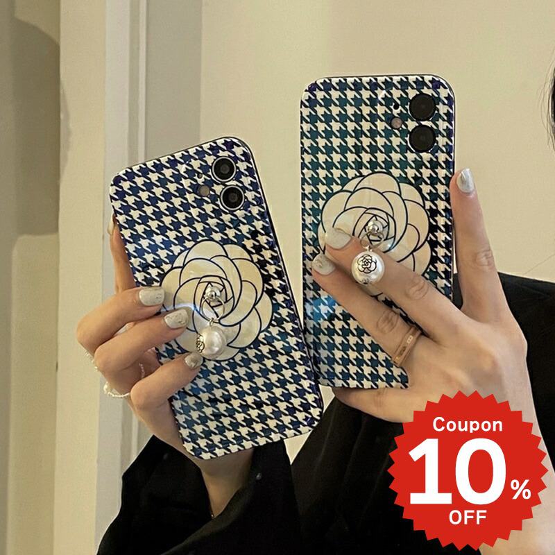 Rakuten - iphone12 ケース 大人かわいい mini pro max iphone11 アイフォン iPhone ケース iphonexrケース iphone se 韓国 大人 女子 TPU 薔薇 ローズ パール チャーム 千鳥柄 総柄 モノクロ レディース