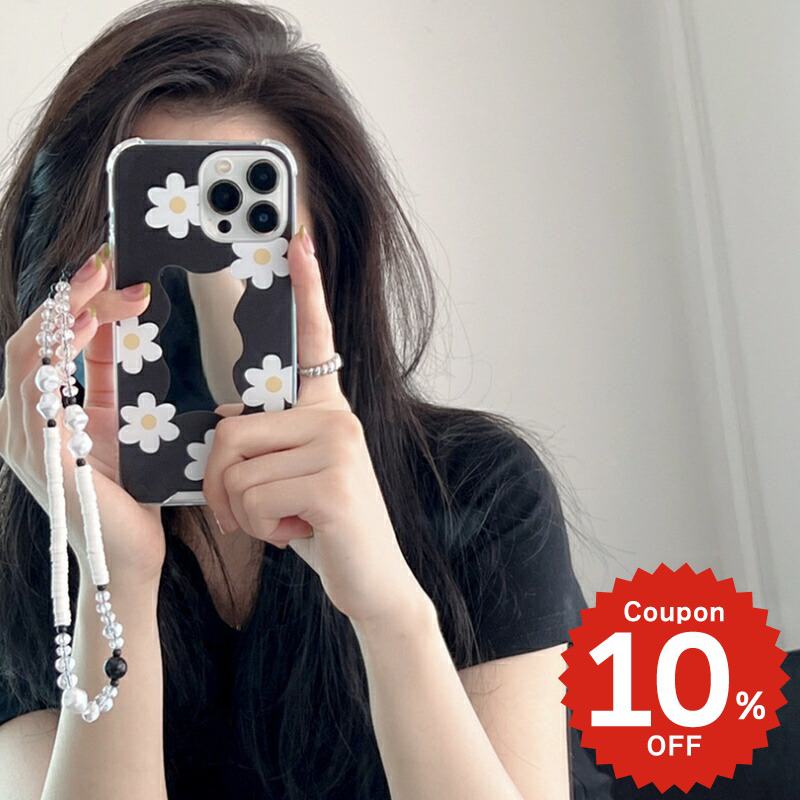 Rakuten - iphone13 ケース 韓国 かわいい iphone12 mini ケース iphone12 pro ケース iphone11 アイフォン iPhone ケース iphonese ケース TPU ミラー 花 モノクロ ストラップ チャーム