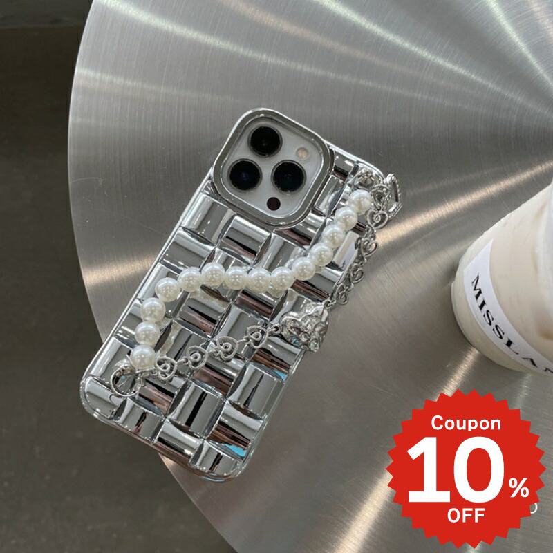 Rakuten - iphone13 ケース 韓国 かわいい iphone12 mini ケース iphone12 pro ケース iphone11 アイフォン iPhone ケース iphonese ケース TPU チェーン パール ハート メタリック シルバー