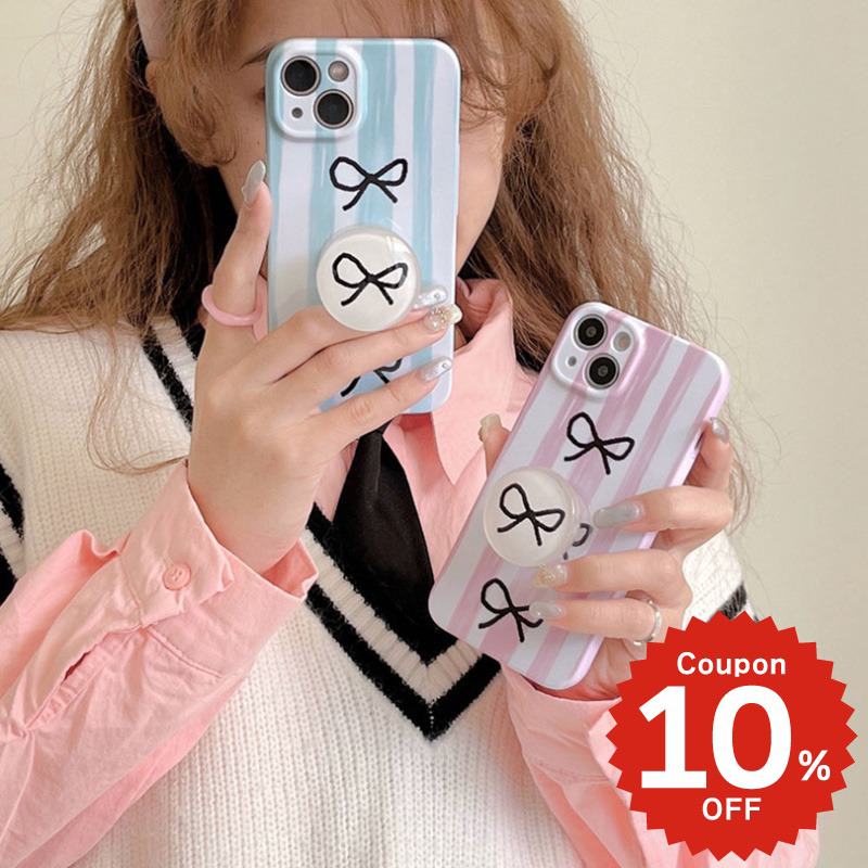 乐天商城 - iphone14 ケース 韓国 かわいい iphone13 ケース iphone14pro iphone13 pro iphone12 mini ケース iphone11 アイフォン iPhone ケース iphonese ケース かわいい おしゃれ PC ストライプ リボン りぼん グリップ GRIP おしゃれ かわいい