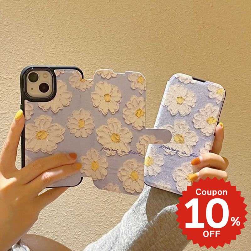 乐天商城 - iphone14 ケース 手帳型 かわいい iphone13 ケース 手帳 iphone14 pro max iphonese ケース iphone12 mini ケース iphone11 アイフォンseケース スマホケース かわいい 韓国 画面保護 油画 油絵 マーガレット おしゃれ レディース 大人 女子