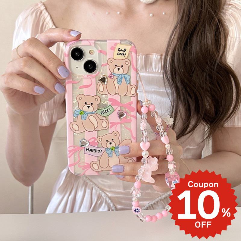 Rakuten - iphone14 ケース 韓国 かわいい iphone13 ケース iphone14pro iphone13 pro iphone12 mini ケース iphone11 アイフォン iPhone ケース iphonese ケース かわいい おしゃれ IMD くま ベアー リボン シール デコレーション ストラップ