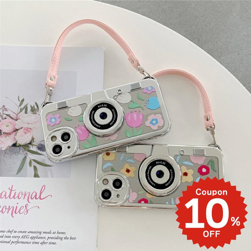 Rakuten - iphone14 ケース 韓国 かわいい 花 iphone13 ケース iphone14pro iphone13 pro iphone12 mini ケース iphone11 アイフォン iPhone ケース iphonese ケース 韓国 かわいい おしゃれ TPU ストラップ カメラ デザイン フラワー ミラー 鏡