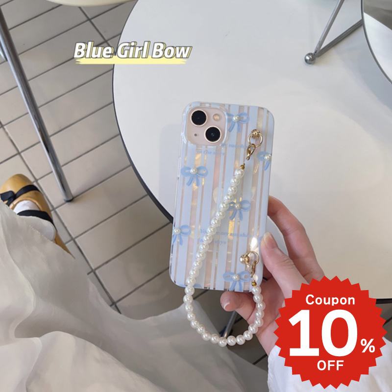 Rakuten - iphone14 ケース 韓国 かわいい iphone13 ケース iphone14pro iphone13 pro iphone12 mini ケース iphone11 アイフォン iPhone ケース iphonese ケース かわいい おしゃれ アクリル パール ストラップ ストライプ リボン ブルー 女子