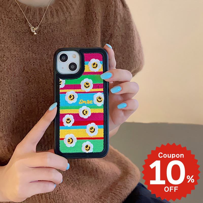 Rakuten - iphone14 ケース 韓国 かわいい iphone13 ケース iphone14pro iphone13 pro iphone12 mini ケース iphone11 アイフォン iPhone ケース iphonese ケース かわいい おしゃれ TPU デニム地 刺繍 スマイル フラワー レディース 大人 女子