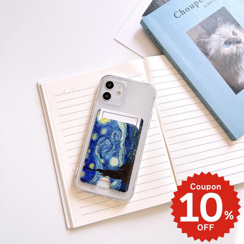 乐天商城 - iphone15 ケース かわいい 韓国 カード iphone14 ケース iPhone13 ケース iPhonese ケース iPhone ケース iphone12 ケース おしゃれ TPU クリア 透明 IC カード収納 絵画 名画 ゴッホ 星月夜