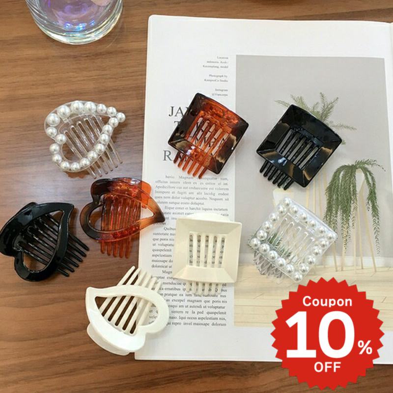 バンスクリップ ヘアアクセサリー 韓国 フォークシンプルヘアクリップ クリア パール ハート 小さめ 飾り ヘアピン ヘアクリップ シンプル 大人 レディース 髪留め 簡単 onlyou オンリーユー