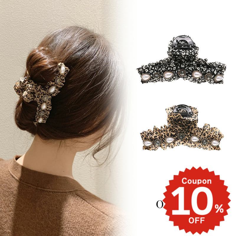 Rakuten - バンスクリップ ヘアアクセサリー 韓国 レオパードフリルビジュー ヒョウ柄 キラキラ バンスクリップ 大きめ ヘアクリップ シンプル 大人 レディース 髪留め 簡単 onlyou オンリーユー