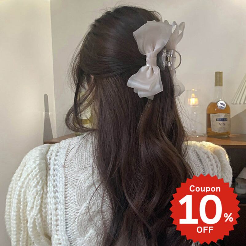 乐天商城 - バンスクリップ ヘアアクセサリー 韓国 大きめ ハーフ りぼん リボン シフォン ヘアクリップ ヘアピン レディース 女性 髪留め まとめ髪 簡単 挟む おしゃれ
