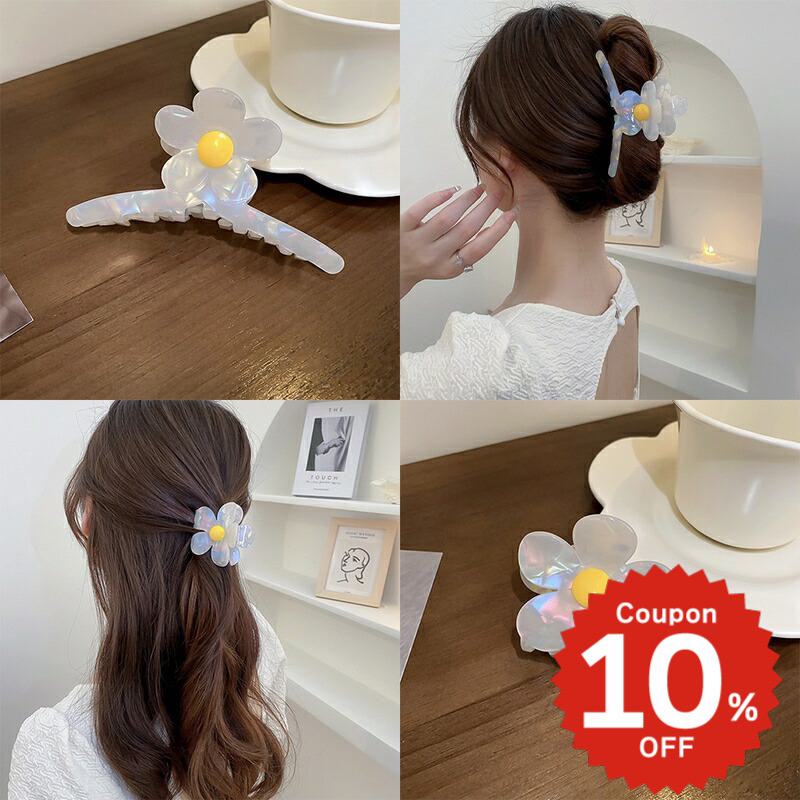 乐天商城 - バンスクリップ ヘアアクセサリー 韓国 大きめ 小さめ オーロラ フラワー ハーフ ヘアクリップ レディース 大人 髪留め まとめ髪 簡単 挟む おしゃれ かわいい