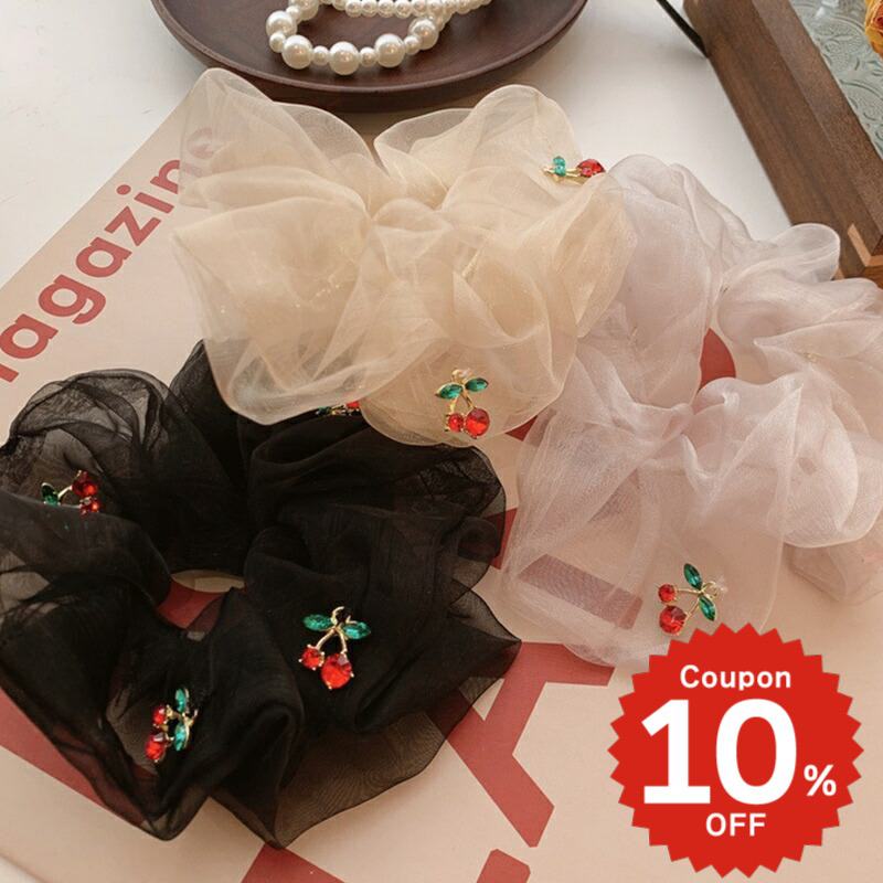 ヘアアクセサリー 韓国 ヘアゴム シュシュ ポニー チェリー さくらんぼ 大きめ シンプル おしゃれ ...