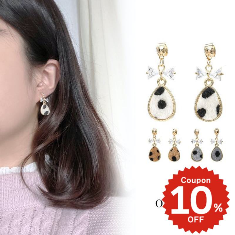 Rakuten - キラキラリボンレオパードチェーンピアス ピアス アクセサリー レディース かわいい 揺れる レオパード ヒョウ柄 秋冬 ハラコ調 キラキラ