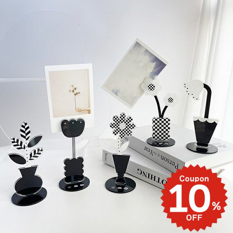 インテリア雑貨 メモクリップ 卓上 メモスタンド クリップ アクリル スタンド 雑貨 インスタ映え 撮影小物 おしゃれ かわいい ディスプレイ 小物 モノトーン 花