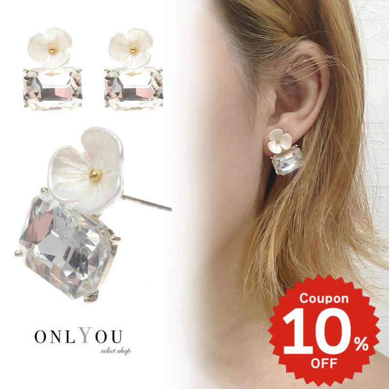 樂天商城 - フラワークリスタルビジューピアス アクセサリー レディース シンプル おしゃれ onlyou オンリーユー