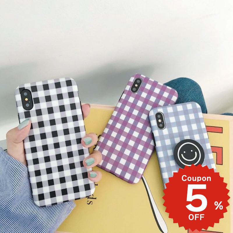 iphonexr ケース 韓国 iphone11proケース iPhone ケース pro max iphoneX ケース iphone11 ケース かわいい 大人かわいい おしゃれ ギンガムチェック スマイル グリップ