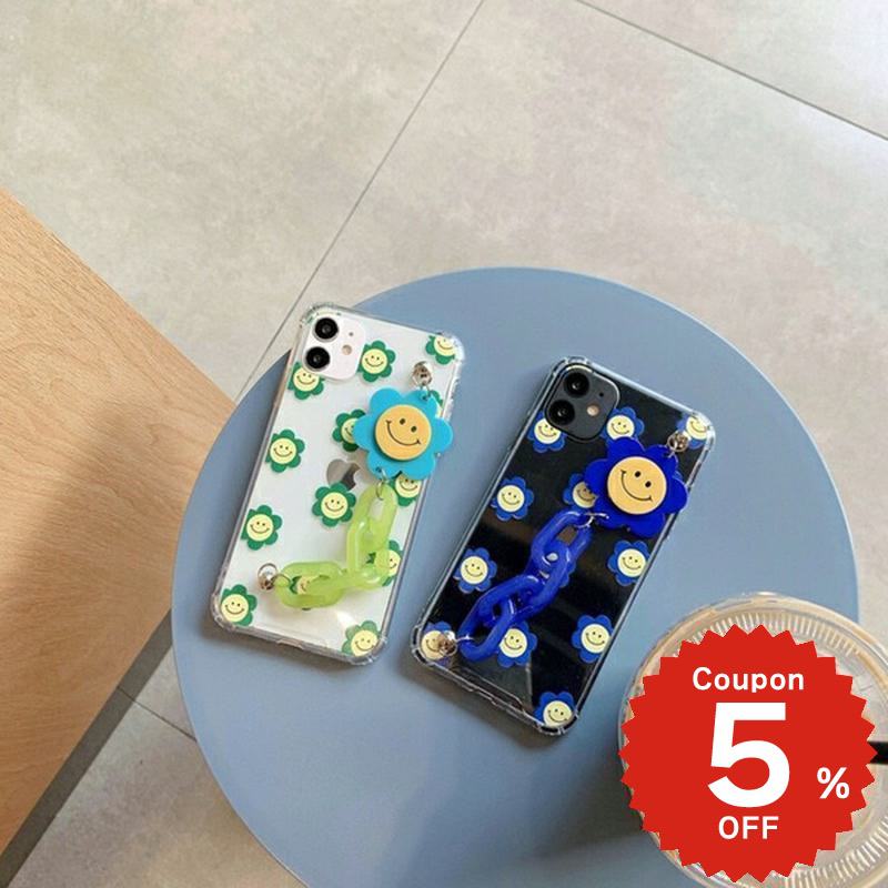 Rakuten - iphone13 ケース 韓国 かわいい iphone12 mini ケース iphone12 pro ケース iphone11 アイフォン iPhone ケース iphonese ケース TPU スマイルフラワーチェーン付きクリア クリア 透明