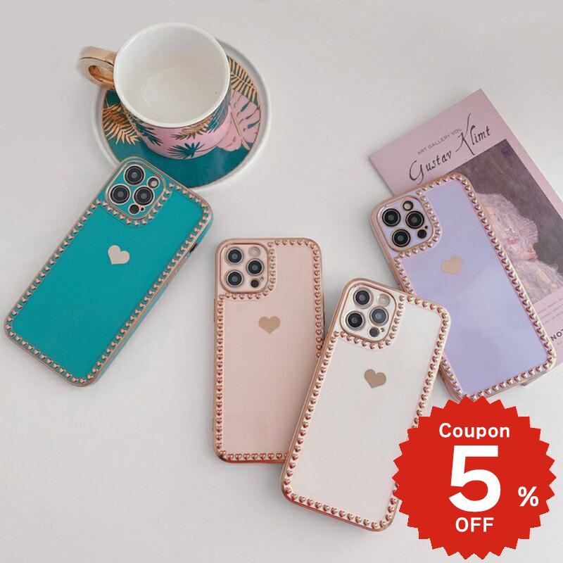 iphone12 ケース 大人かわいい mini pro max iphone11 アイフォン iPhone ケース iphonexrケース iphone se 韓国 大人 女子 シンプル メッキ フチスタッズ ハート