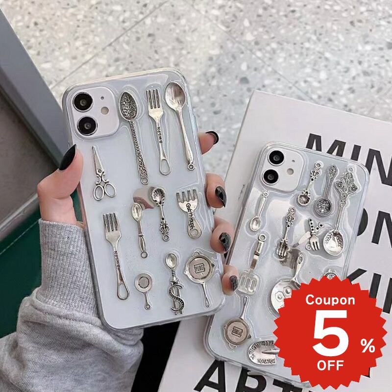 Rakuten - iphone12 ケース 大人かわいい mini pro max iphone11 アイフォン iPhone ケース iphonexrケース iphone se 韓国 大人 女子 カトラリー クリア 透明 シンプル お揃 女性 レディース