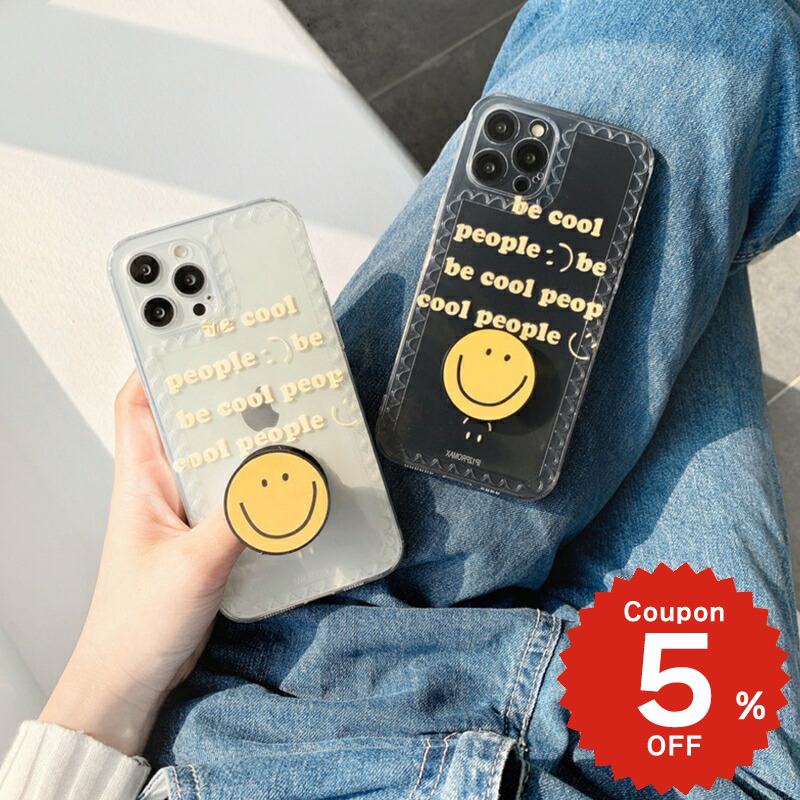 乐天商城 - iphone12 ケース 大人かわいい mini pro max iphone11 アイフォン iPhone ケース iphonexrケース iphone se 韓国 大人 女子 スマイル グリップ クリア 透明 シンプル お揃い 落下防止