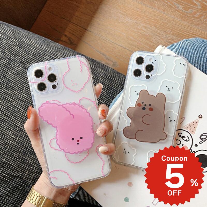 樂天商城 - iphone12 ケース 大人かわいい mini pro max iphone11 アイフォン iPhone ケース iphonexrケース iphone se 韓国 大人 女子 TPU グリップ GRIP うさぎ くま クリア レディース