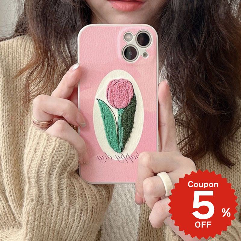 Rakuten - iphone13 ケース 韓国 かわいい iphone12 mini ケース pro iphone11 アイフォン iPhone ケース iphone13 ケース iphonese ケース 刺繍 花 フラワー チューリップ ピンク レディース