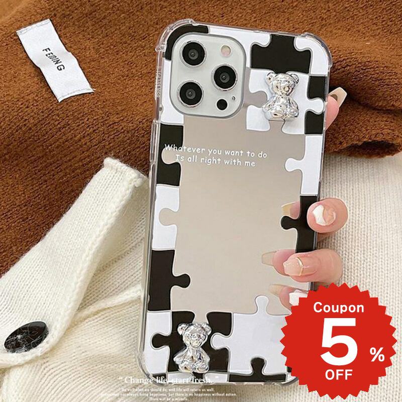 樂天商城 - iphone13 ケース 韓国 かわいい iphone12 mini ケース iphone12 pro ケース iphone11 アイフォン iPhone ケース iphonese ケース PC ミラー 鏡 パズル モノクロ シンプル お揃い レディース